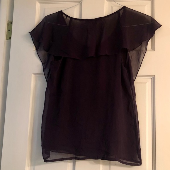 Forever 21 plum semi sheer flutter sleeve top SP - Picture 3 of 6